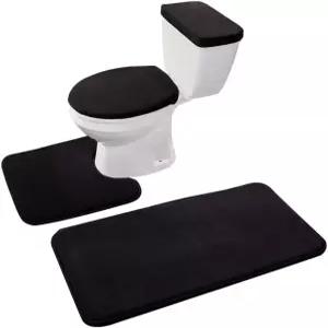 마달스 메모리 폼 욕실 변기 러그 세트 4피스 뚜껑 커버 및 탱크 블랙