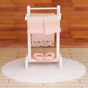 오도리아 인형의 집 수건걸이 미니어처 귀여운 욕실을 위한 1/12 스케일 영역 액센트 화이트 러그 - 미니