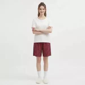 [샵앤] 여성 허리밴딩 인조인견 체크 5부 실내 잠옷 반바지 HW-WPT-21122