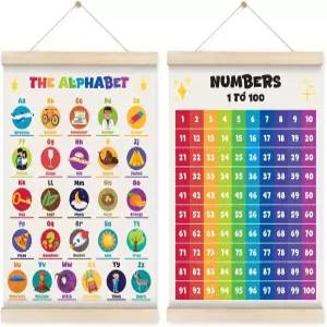 알파벳 및 숫자 포스터 나무 걸이 12x16 ABC 123 벽 교실 놀이방 침실 장식이 있는 1~100 차트