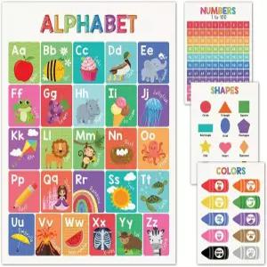 알록달록한 알파벳과 1100개의 숫자 포스터 교실 장식 교육용 벽 예술을 위한 색상 및 모양 차트(12x16