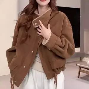 포근한 퍼 안감 겨울 소프트 브라운 숏 무스탕 점퍼