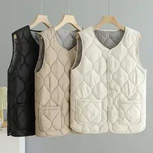 여성 v넥 경량 패딩 조끼 다이아 퀄팅 경량