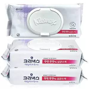 크리넥스 데일리 소독티슈 캡형 50매 x3개 99.9% 살균 소독