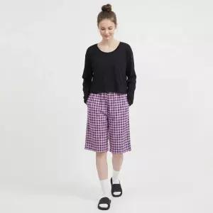 [샵앤] 여성 허리밴딩 인조인견 체크 7부 실내 잠옷 7부바지 HW-WPT-21123