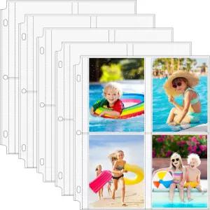 MaxGear 60 팩 3.5x5 링 바인더용 사진 슬리브 480장 튼튼한 아카이브 페이지 프로텍터 4포켓 클리어 앨범