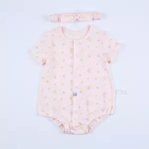 [달퐁]큐비앤맘 레빗가든 반팔 바디슈트 헤어밴드 세트 아기외출복