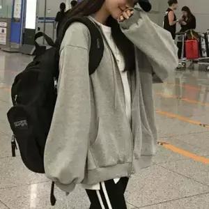 데일리 베이직 스타일 무지 루즈핏 긴팔 후드집업