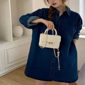 여자 포켓 롱셔츠 데님셔츠 데님 미니 원피스 (HSJ-WFHM9CZ)