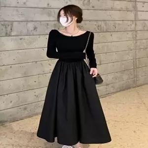 상의 슬림핏 신축성 A라인 스런 블랙썸머원피스 (HSJ-WFIHZE4)