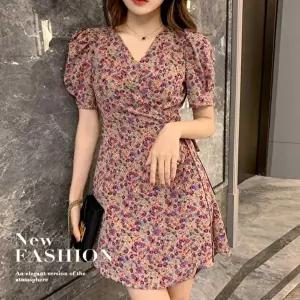 셔링 A라인 플라워 여자 랩원피스 프릴소매 큐티 (HSJ-WFGMAKR)