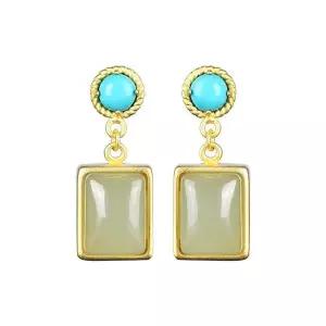 써지컬 S925 옥 비취 터키석 원석 보석 귀걸이