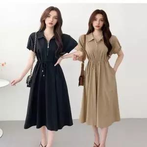 소매밴딩 카라 원피스 하객룩 셔츠형 러블리 우아한 (HSJ-WFGUNFI)