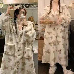 여성 곰돌이 극세사 세일러 로브 가운 홈웨어 (HSJ-WDD7245)