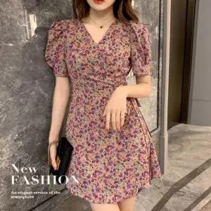 셔링 A라인 플라워 여자 랩원피스 프릴소매 큐티 (HSJ-WFGMAKR)