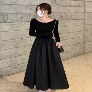 상의 슬림핏 신축성 A라인 스런 블랙썸머원피스 (HSJ-WFIHZE4)