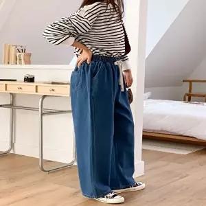 여성 진청 연청 허리밴딩 편한 배기청바지 데님팬츠 (HSJ-WFK5KYL)