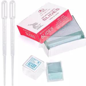 50개의 현미경 슬라이드와 100개의 사전 세척된 20mm x 커버 슬립 안경 기초 생물 과학 교육용