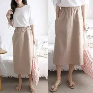 여성 여름 린넨 면 H라인 롱 스커트 마 밴딩 치마 SK0101S