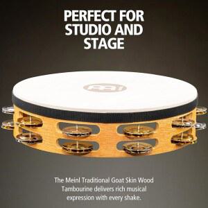 마인 타악기 듀얼 염소 징글 2열 합금 SNT 우드 헤드와 가죽 TAH2M 전통 탬버린 10인치