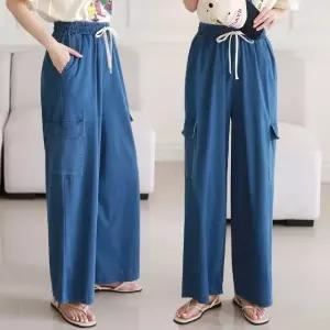 여성 여름 아이스 쿨 리오셀 스판 카고 와이드 밴딩 청바지 데님 팬츠 냉장고바지 PN0409S 빅사이즈 루즈핏