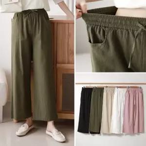 여성 여름 편한 면 스판 9부 와이드 밴딩 통바지 팬츠 PN0421S