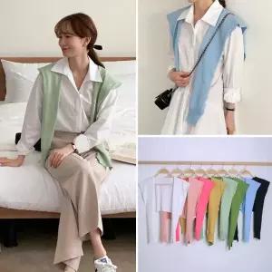 여성 봄 9컬러 파스텔 얇은 무지 어깨숄 니트숄 페이크가디건 울 머플러 레이어드 AS0017S 코디