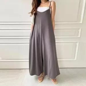 여성 여름 쿨 무지 스판 끈 나시 포켓 와이드 점프수트 레이어드 점프슈트 JS0022S 빅사이즈 루즈핏