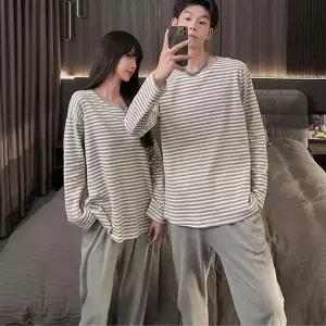 커플 신혼부부 남녀 라운드넥 긴팔 긴바지 잠옷세트 (HSJ-WD98F7A)