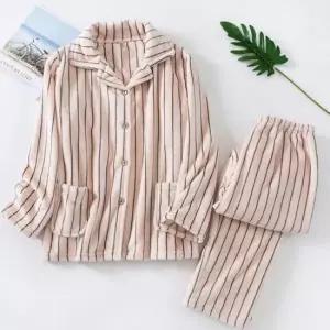 신혼부부잠옷 겨울 밍크 극세사 스트라이프 커플 수면잠옷 세트