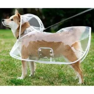 [반려] 강아지 후드형 투명 줄구멍 레인코트 1P 우비 중형