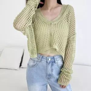 ONM 베이직 패션 여성 크롭 나시 그물 니트 가디건 세트