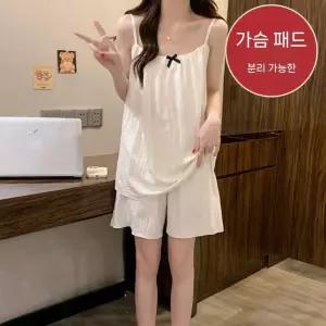 픽호샵 면 여름 가능 슈트 패드 나시 솔리드 구름 아우터 파자마 부드러운 반바지 잠옷세트 커플 꾹2