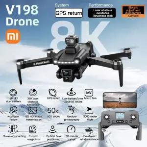 드론 샤오미 V198 GPS 4K 전문가용 HD 듀얼 카메라 5G 와이파이 사진촬영 브러시리스 접이식 쿼드콥터 RC