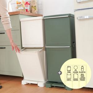 가담다 2단 (48L) 스탠드 페달형 틈새 가정용 분리수거함/쓰레기통/빨래바구니/재활용/플라스틱 재활용봉투