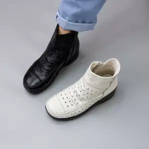 슈즈앤클럽 5cm키높이 천연소가죽 바람솔솔 여성수제화 통굽 펀칭 앵클부츠