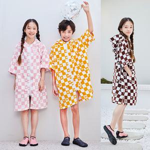 키즈 후드 체크 아동 비치가운 목욕가운 집업 판초타월