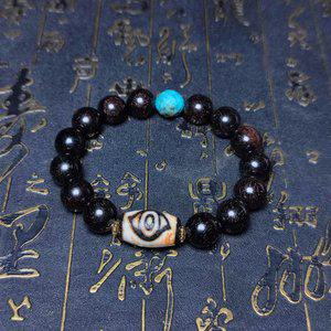 침향팔찌 티베트어 피닉스 눈 토템 향은 오래 블랙화이트 마노 Dzi 구슬 다크 브라운 샌들 우드 비즈 남자