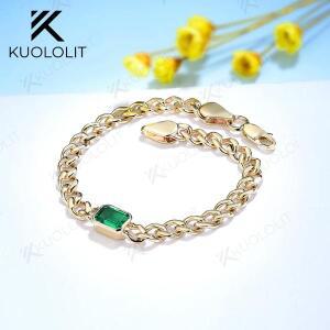침향팔찌 Kuoit 14K 10K 9K 골드 쿠바 링크 체인 팔찌 여성용 5mm 너비 실험실 에메랄드 모이사 힙합 마이