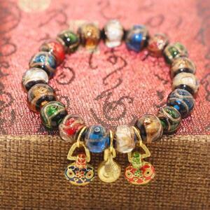 침향팔찌 핫 인센스 그레이 글래스 멀티 컬러 비즈 스타일 골드 스왈로우 비스트 민족 그룹 팔찌 여성 패션