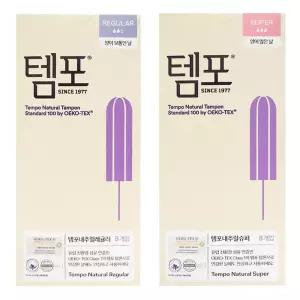 뉴템포 내츄럴 유기농 생리대 수퍼 / 레귤러 8P * 8통
