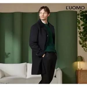 [워모]워모 남성 울 캐시미어 블렌딩 퀼티드 트리밍 코트 블랙