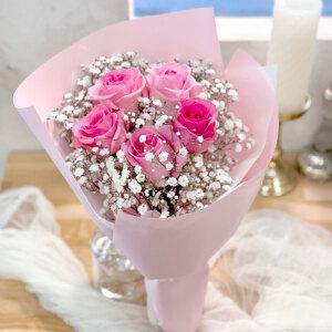 [그린테라피]장미 5송이 + 안개꽃 생화 꽃다발 포장