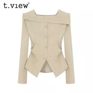 (택가 89000원)[티뷰] 오프숄더절개슬림티셔츠_V5A-CTS005