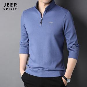 JEEP SPIRIT 남성 면소재 긴소매 카라티 봄 가을 지퍼 캐주얼 티셔츠