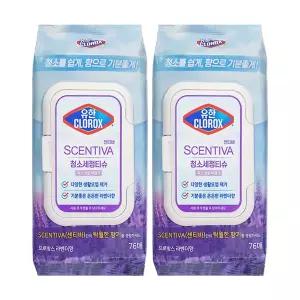 유한락스 청소세정티슈 센티바 프로방스 라벤더향 76매 x2