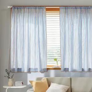 [모던하우스] 뮤트 스트라이프 면 봉집형 반창문커튼 140x160 블루