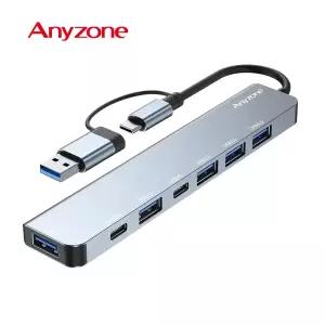 애니존 이중커넥터 (USB-A+C타입) 슬림 USB3.0 PD100W 7포트 멀티허브 ANY-HUB5