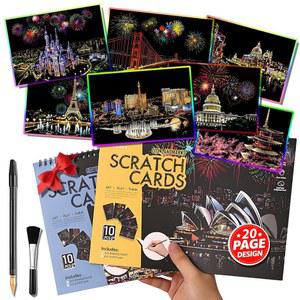 성인 및 청소년을 위한 스크래치 아트 북(A4-20페이지) ASMR 스트레스 해소 오프 | 키트 세트로 페인트칠 여행 랜드마크 판화 성인을 창의적인 선물 (레인보우 시티 시리즈)