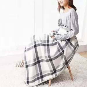 빅체크 똑딱이 망토담요 입는담요 러블리 무릎담요 그레이 체크